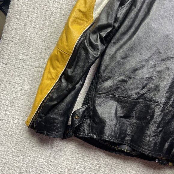 VTG 725 Original Biker Leather Bomber Jacket Motorcycle Black /Yellow Men L Read - Picture 13 of 15